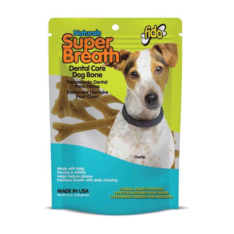 Fido - Super Breath Dental Care Bones for Dogs - 13 Count Small Dog Dental Treats for Small Dogs (Made in USA) - Tasty Dog Dental Chews Help Reduce Plaque, Tartar Buildup, and Freshens Breath - Image 1